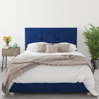 Navy Blue Velvet Double Ottoman Bed - Farringdon - Aspire