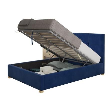 Navy Blue Velvet Double Ottoman Bed - Farringdon - Aspire