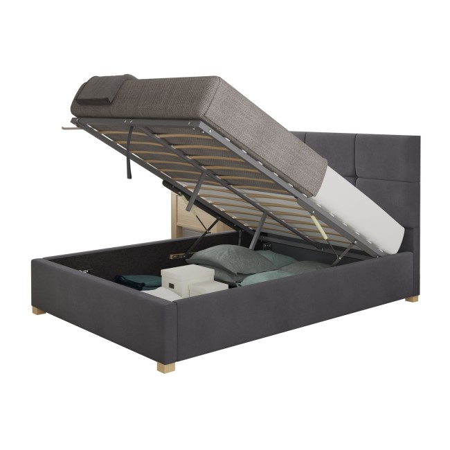 Dark Grey Velvet Double Ottoman Bed - Farringdon - Aspire