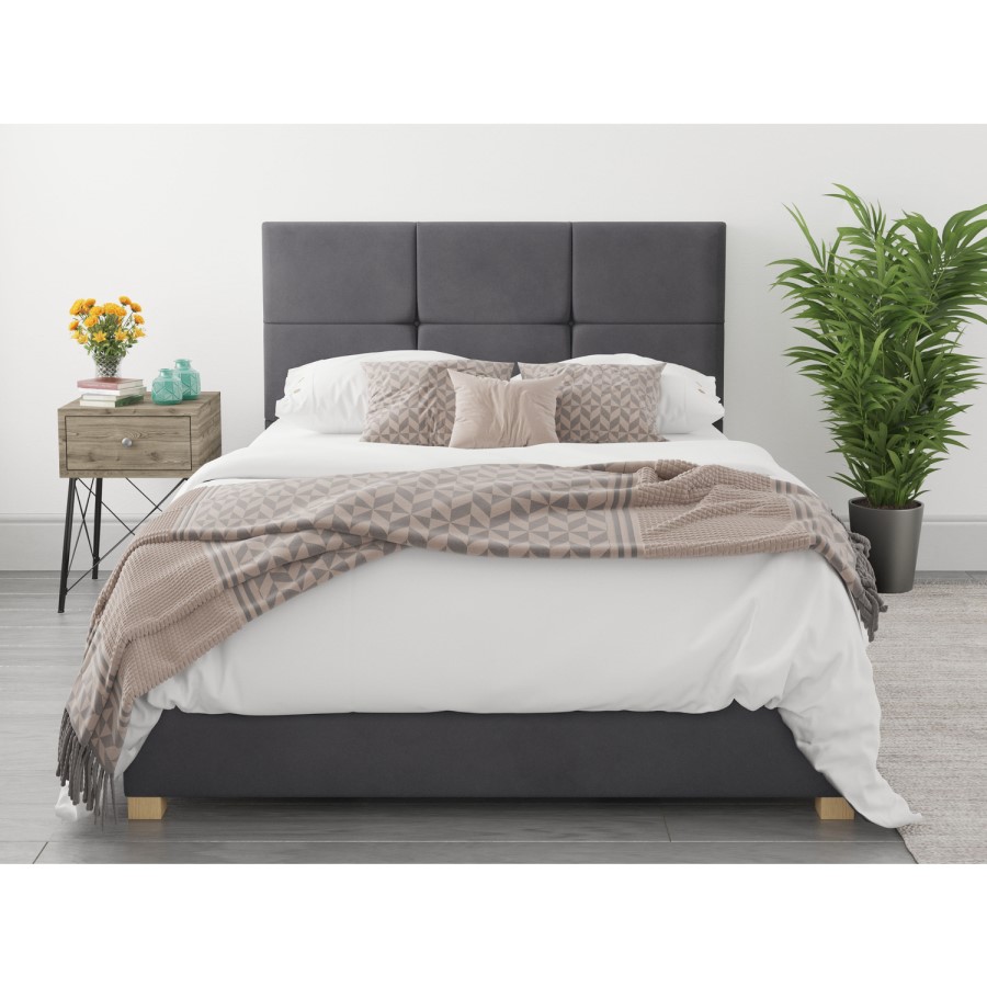 Dark Grey Velvet Double Ottoman Bed - Farringdon - Aspire