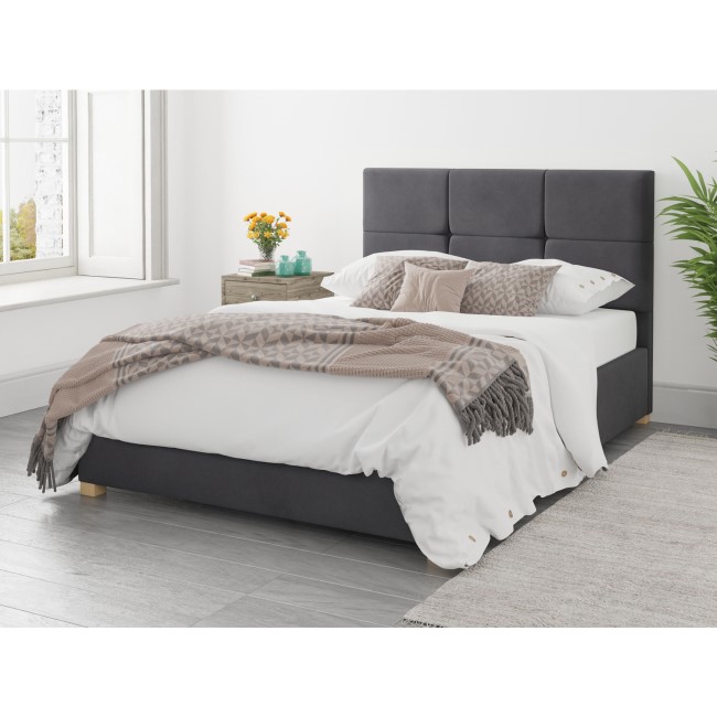 Farringdon Super King Size Ottoman Bed in Grey Velvet