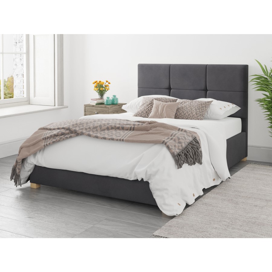 Dark Grey Velvet Double Ottoman Bed - Farringdon - Aspire