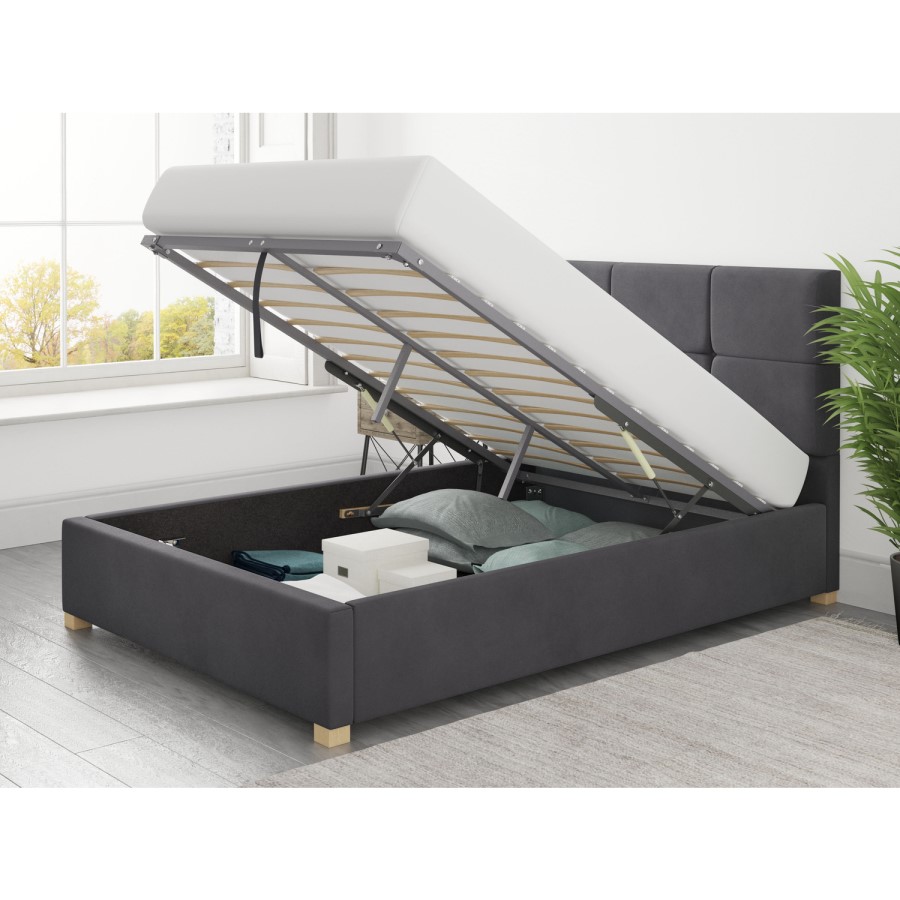 Dark Grey Velvet Double Ottoman Bed - Farringdon - Aspire