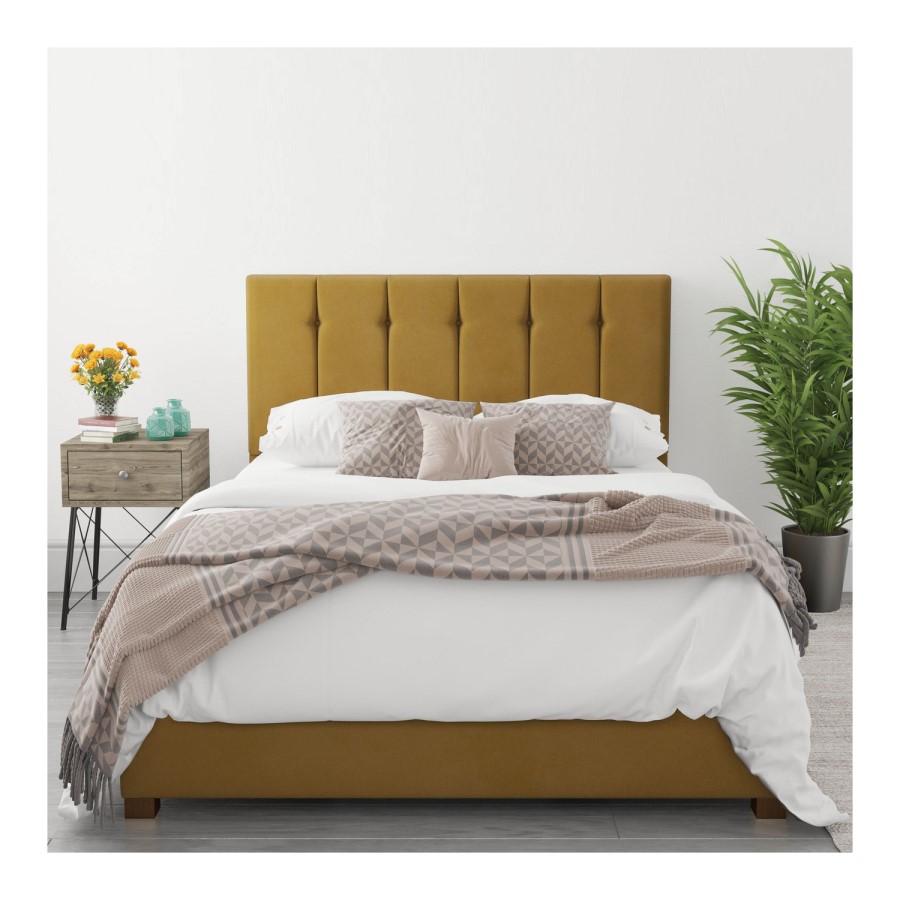 Mustard Velvet King Size Ottoman Bed - Pimilico - Aspire
