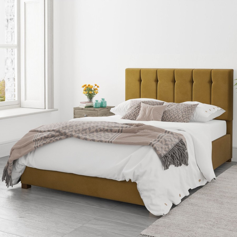 Mustard Velvet King Size Ottoman Bed - Pimilico - Aspire