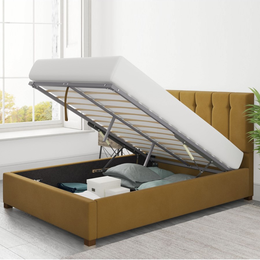 Mustard Velvet King Size Ottoman Bed - Pimilico - Aspire