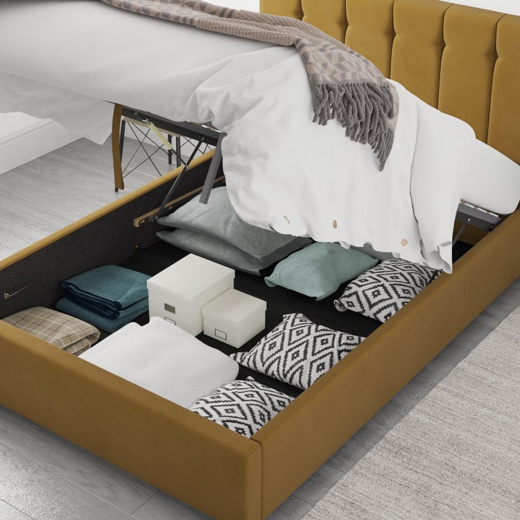 Mustard Velvet Double Ottoman Bed - Pimilico - Aspire