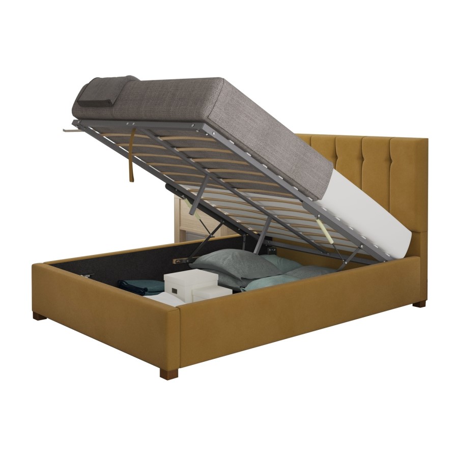 Mustard Velvet King Size Ottoman Bed - Pimilico - Aspire