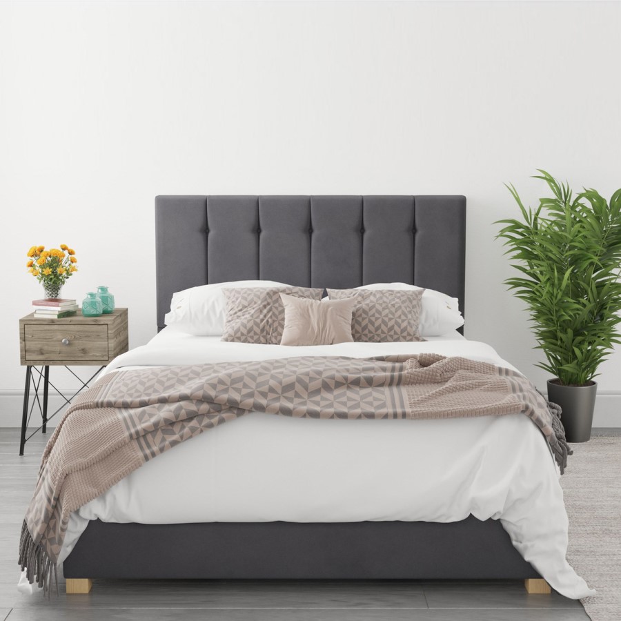Grey Velvet King Size Ottoman Bed - Pimilico - Aspire