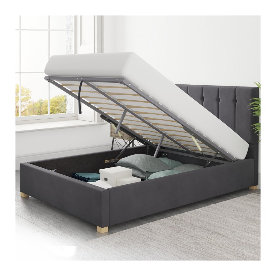Grey Velvet King Size Ottoman Bed - Pimilico - Aspire