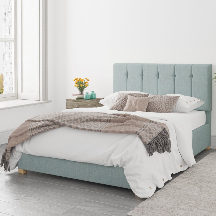 Light Blue Fabric Double Ottoman Bed - Pimilico - Aspire