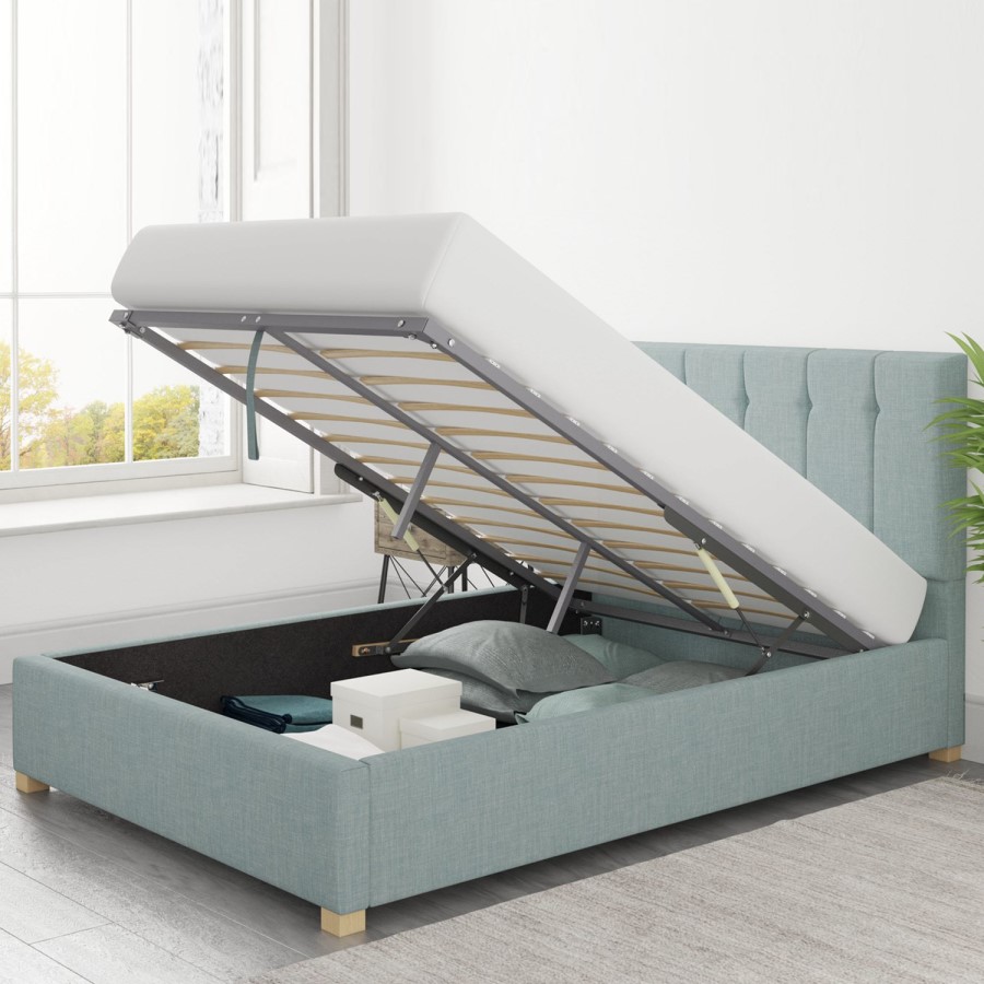 Light Blue Fabric Double Ottoman Bed - Pimilico - Aspire