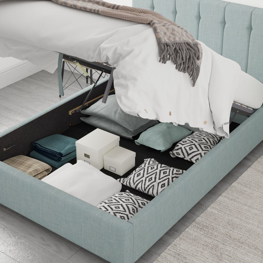 Light Blue Fabric Double Ottoman Bed - Pimilico - Aspire
