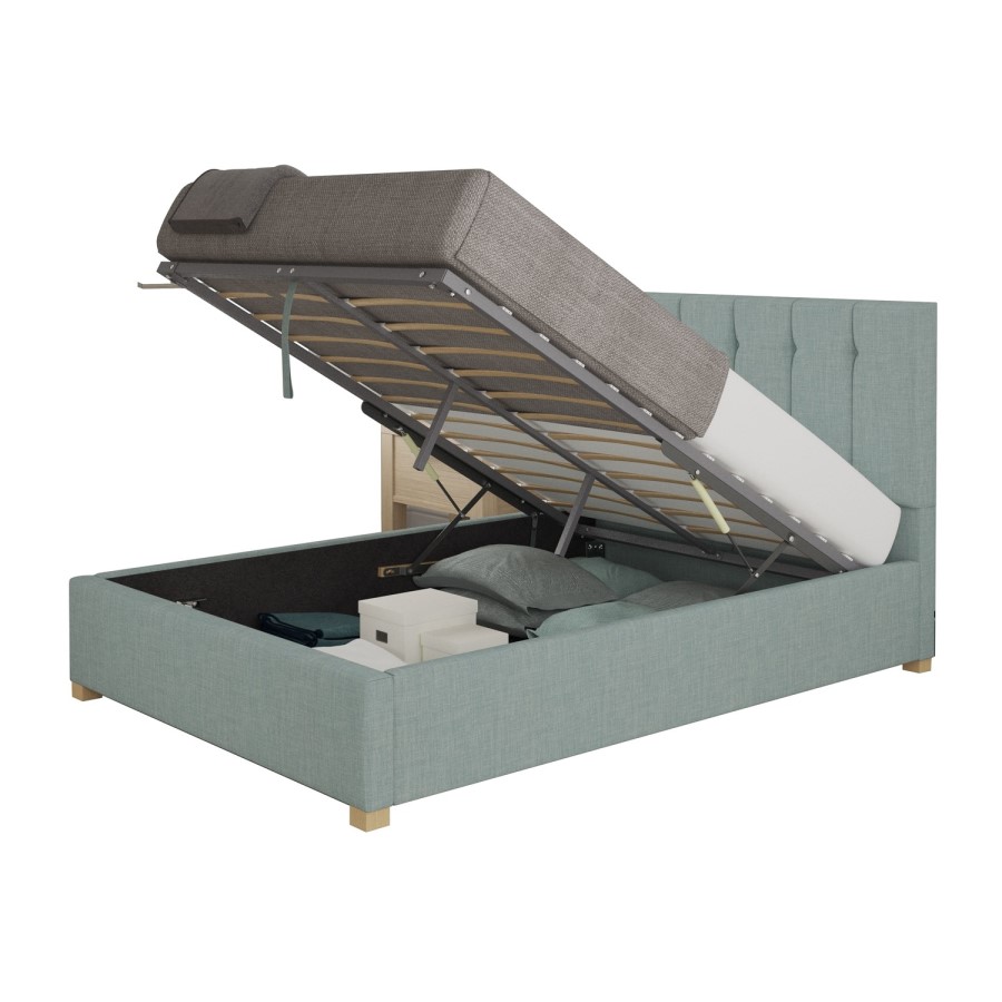 Light Blue Fabric King Size Ottoman Bed - Pimilico - Aspire