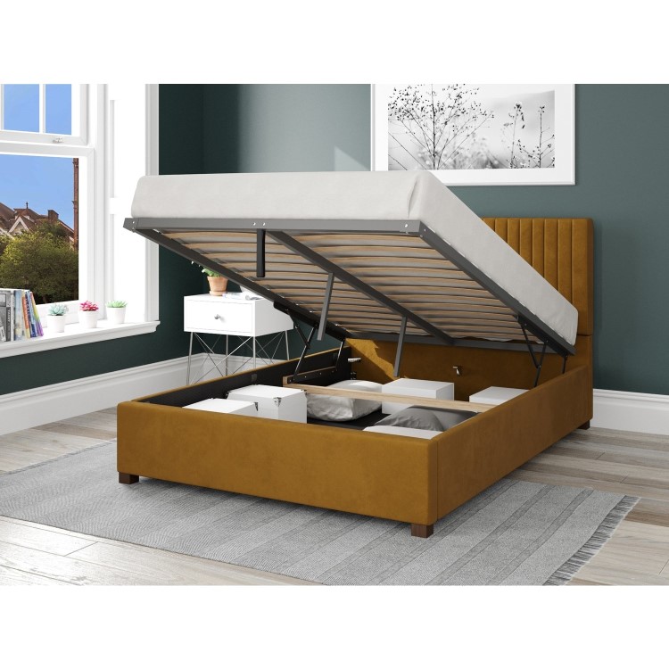 Yellow Velvet Upholstered King Size Ottoman Bed - Aspire