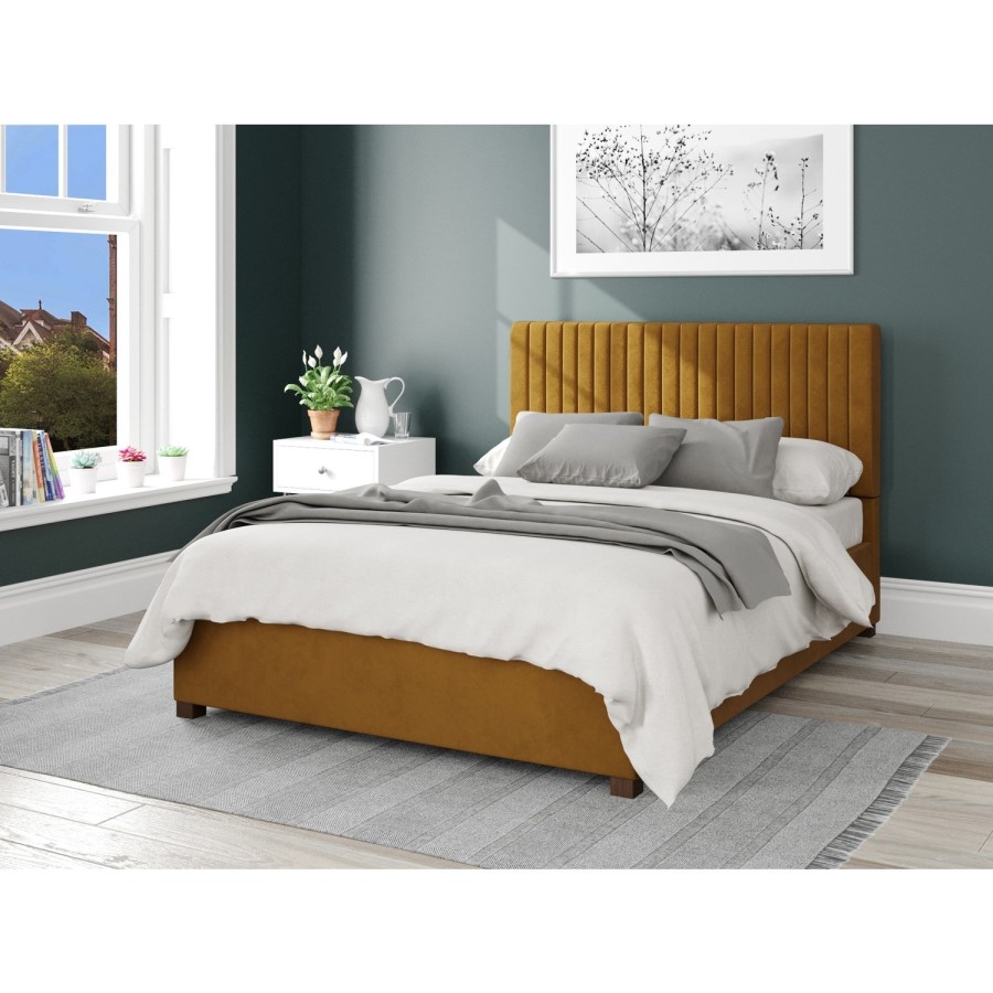 Yellow Velvet Upholstered Super King Size Ottoman Bed - Aspire