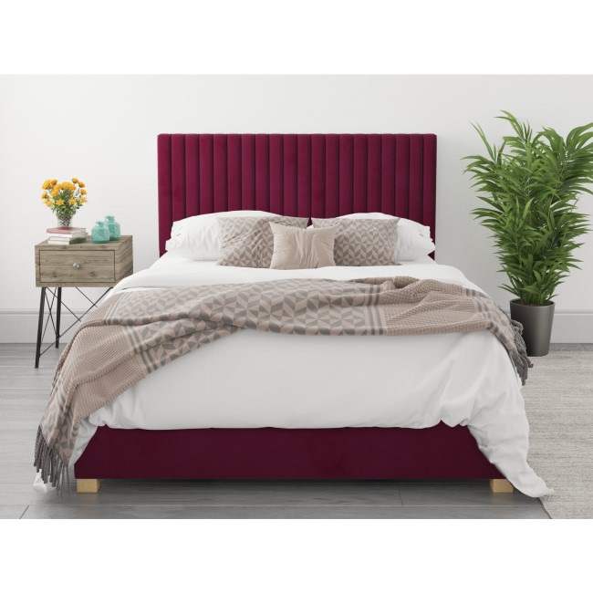 Berry Red Velvet Double Ottoman Bed - Piccadilly - Aspire