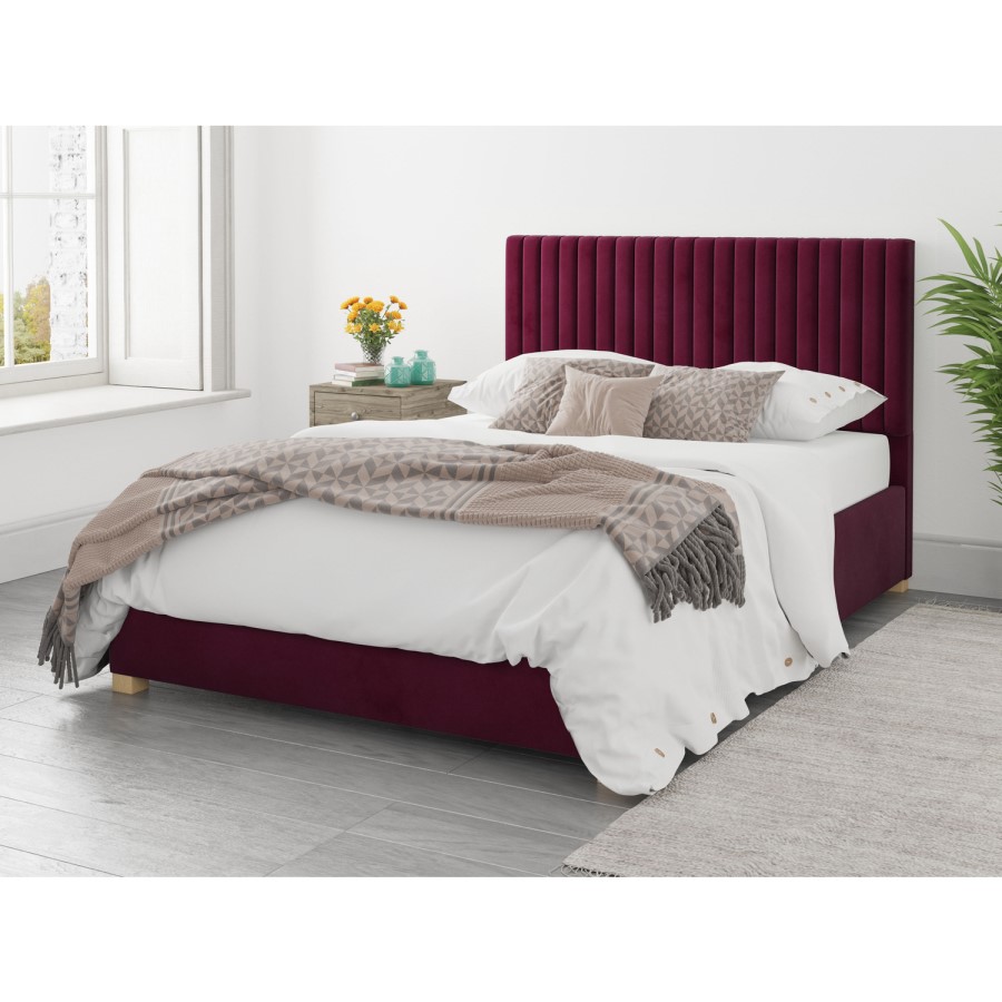 GRADE A1 - Aspire Piccadilly Fabric Ottoman - Plush Velvet - Berry - 5ft King