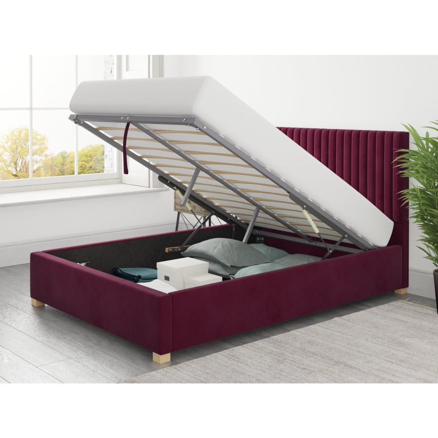 GRADE A1 - Aspire Piccadilly Fabric Ottoman - Plush Velvet - Berry - 5ft King