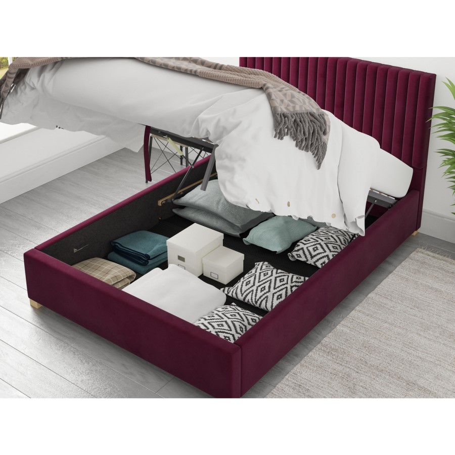 GRADE A1 - Aspire Piccadilly Fabric Ottoman - Plush Velvet - Berry - 5ft King