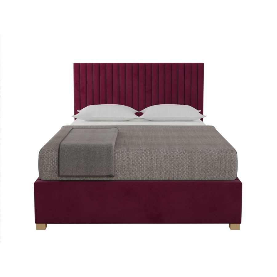 Berry Red Velvet Double Ottoman Bed - Piccadilly - Aspire
