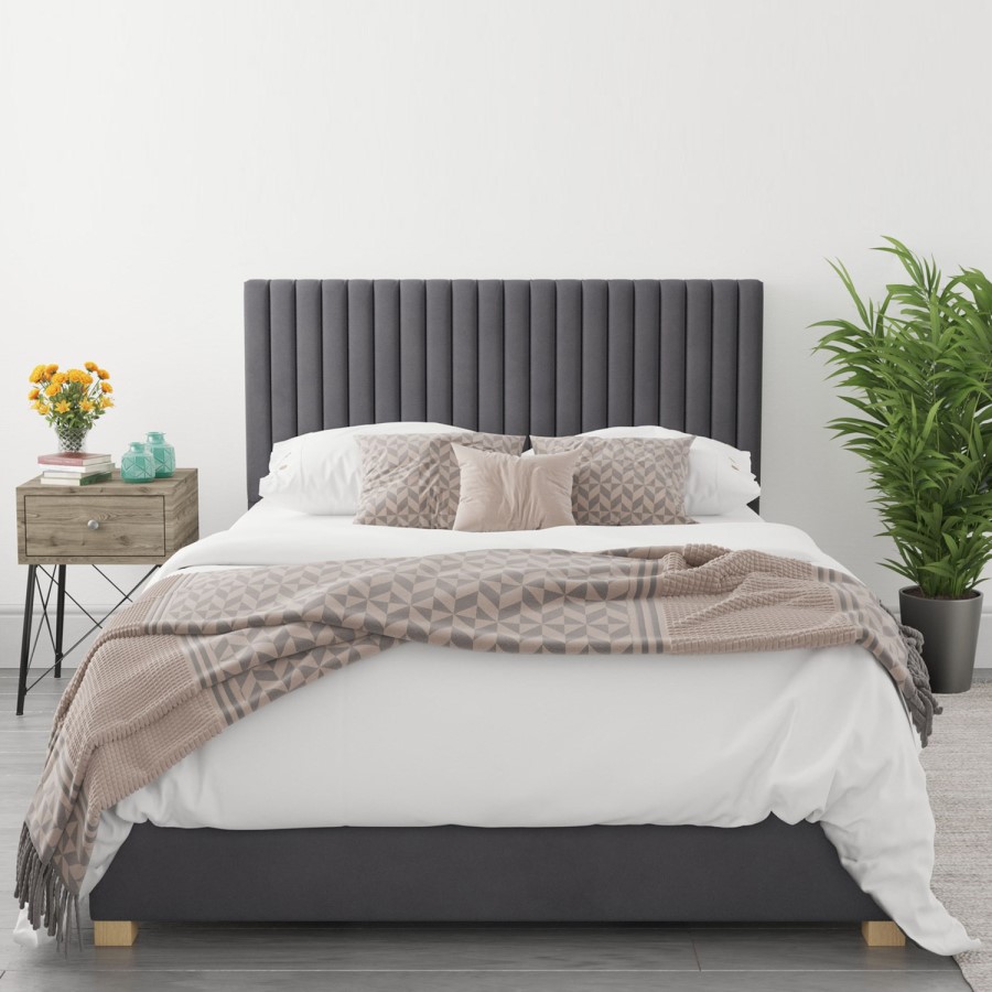 Grey Velvet King Size Ottoman Bed - Piccadilly - Aspire