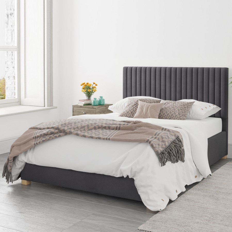 Grey Velvet King Size Ottoman Bed - Piccadilly - Aspire