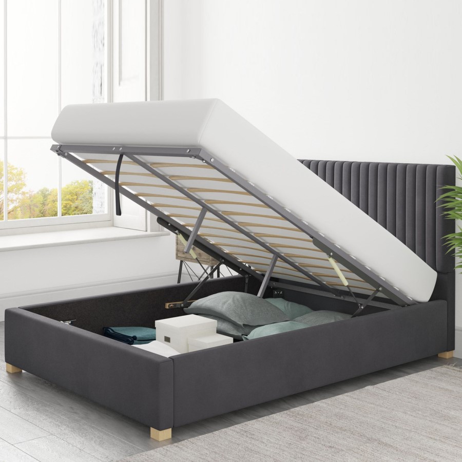 Grey Velvet Double Ottoman Bed - Piccadilly - Aspire