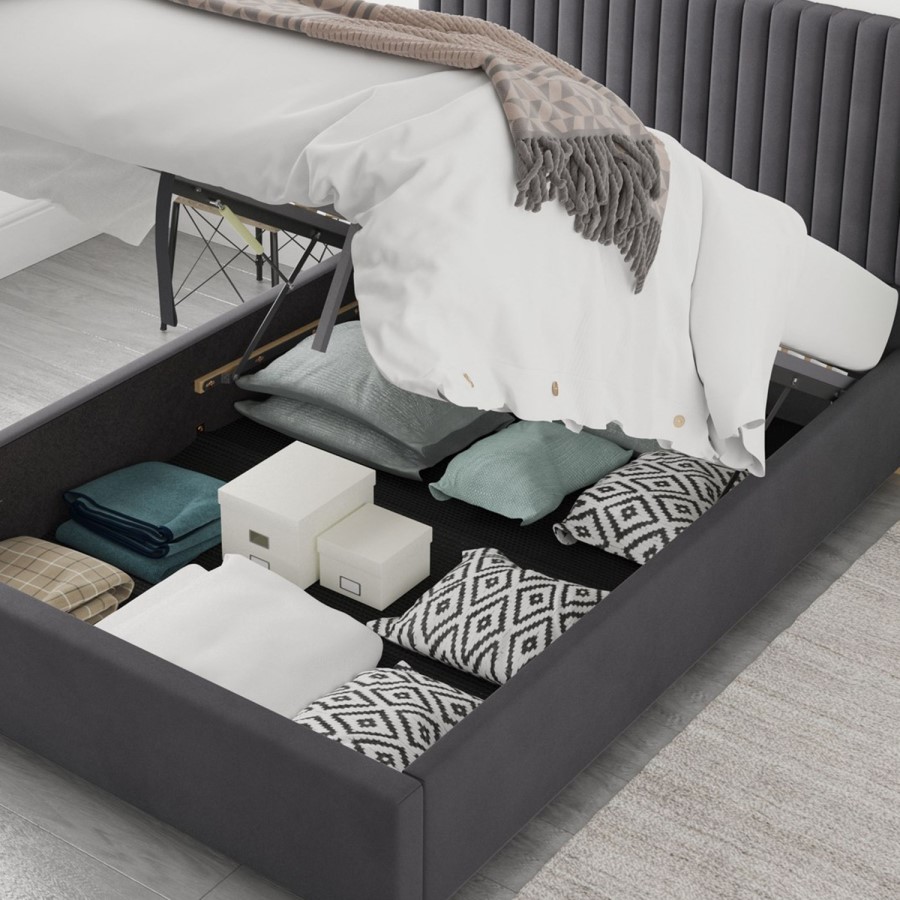 Grey Velvet Double Ottoman Bed - Piccadilly - Aspire