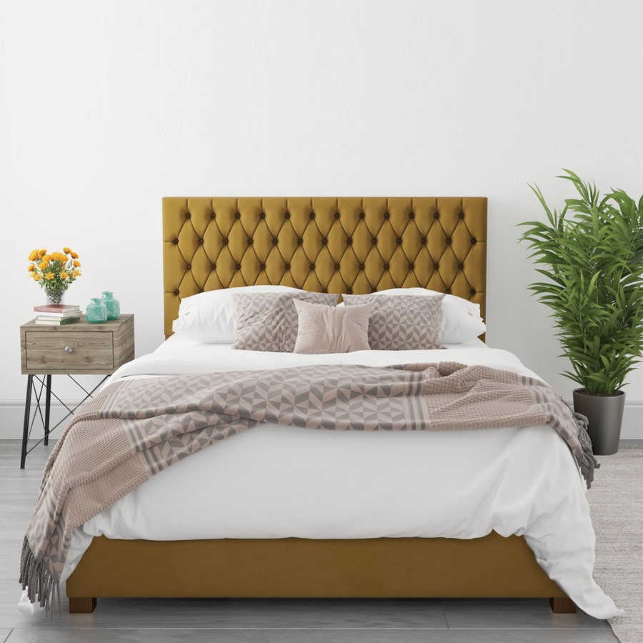 Mustard Velvet King Size Ottoman Bed - Angel - Aspire
