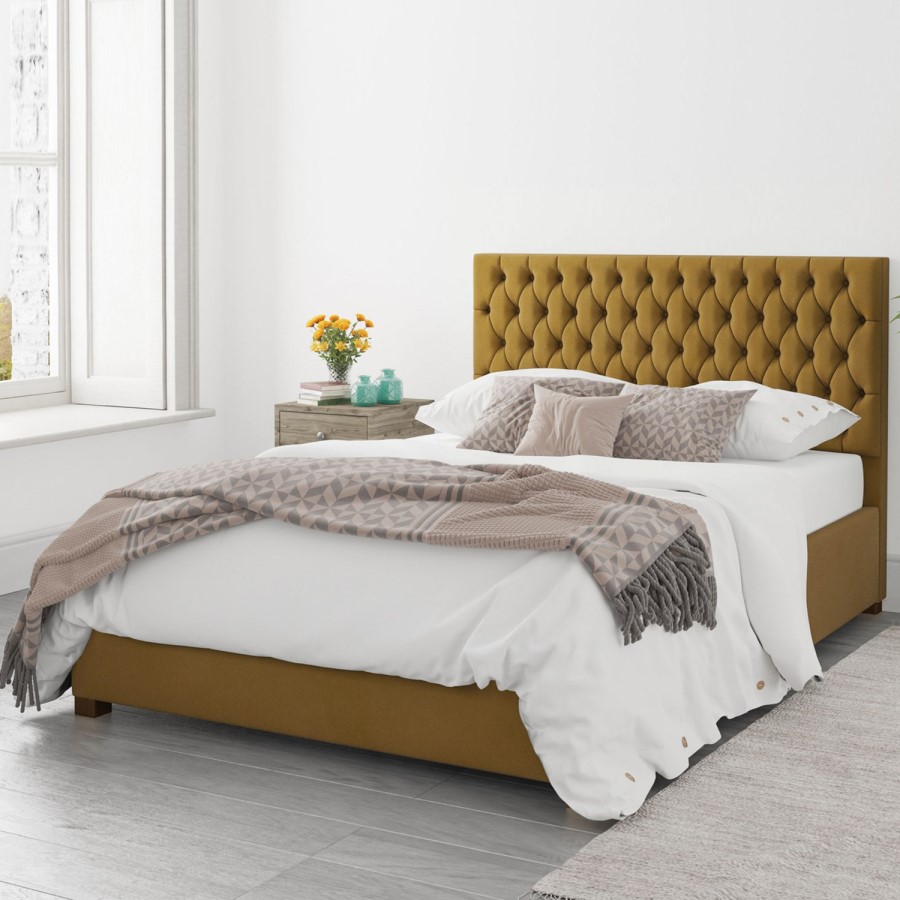 Mustard Velvet King Size Ottoman Bed - Angel - Aspire