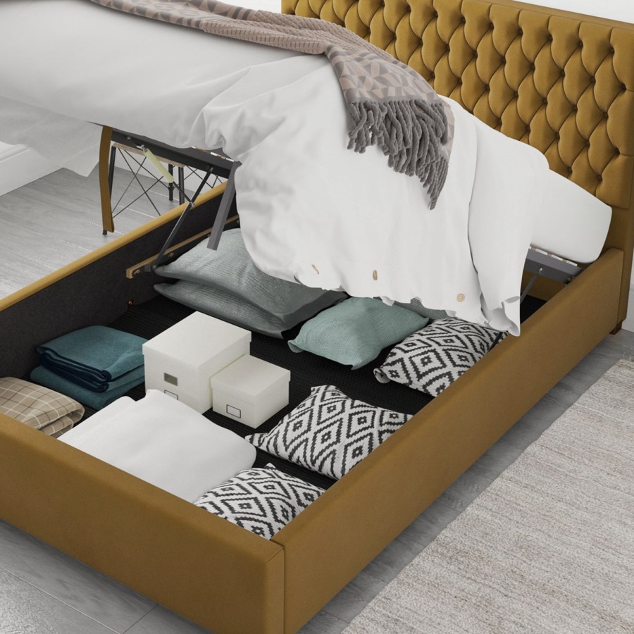 Mustard Velvet King Size Ottoman Bed - Angel - Aspire
