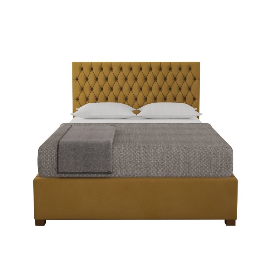 Mustard Velvet King Size Ottoman Bed - Angel - Aspire