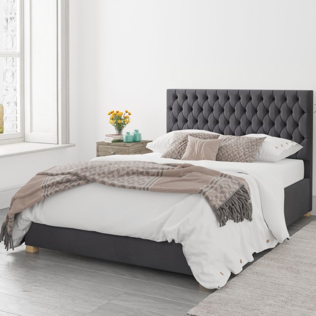 Dark Grey Velvet King Size Ottoman Bed - Angel - Aspire