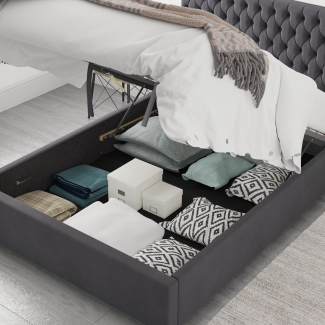 Dark Grey Velvet King Size Ottoman Bed - Angel - Aspire