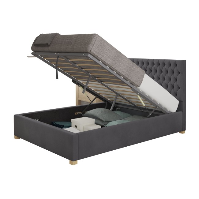 Dark Grey Velvet King Size Ottoman Bed - Angel - Aspire