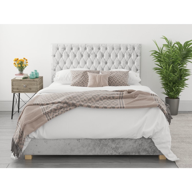 Silver Crushed Velvet Super King Size Ottoman Bed - Angel - Aspire