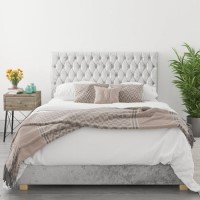 Silver Crushed Velvet Double Ottoman Bed - Angel - Aspire