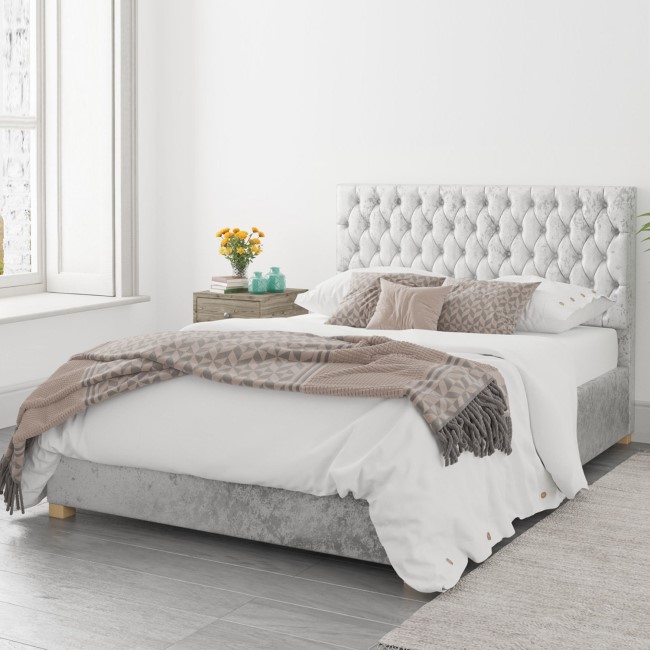 Silver Crushed Velvet Super King Size Ottoman Bed - Angel - Aspire