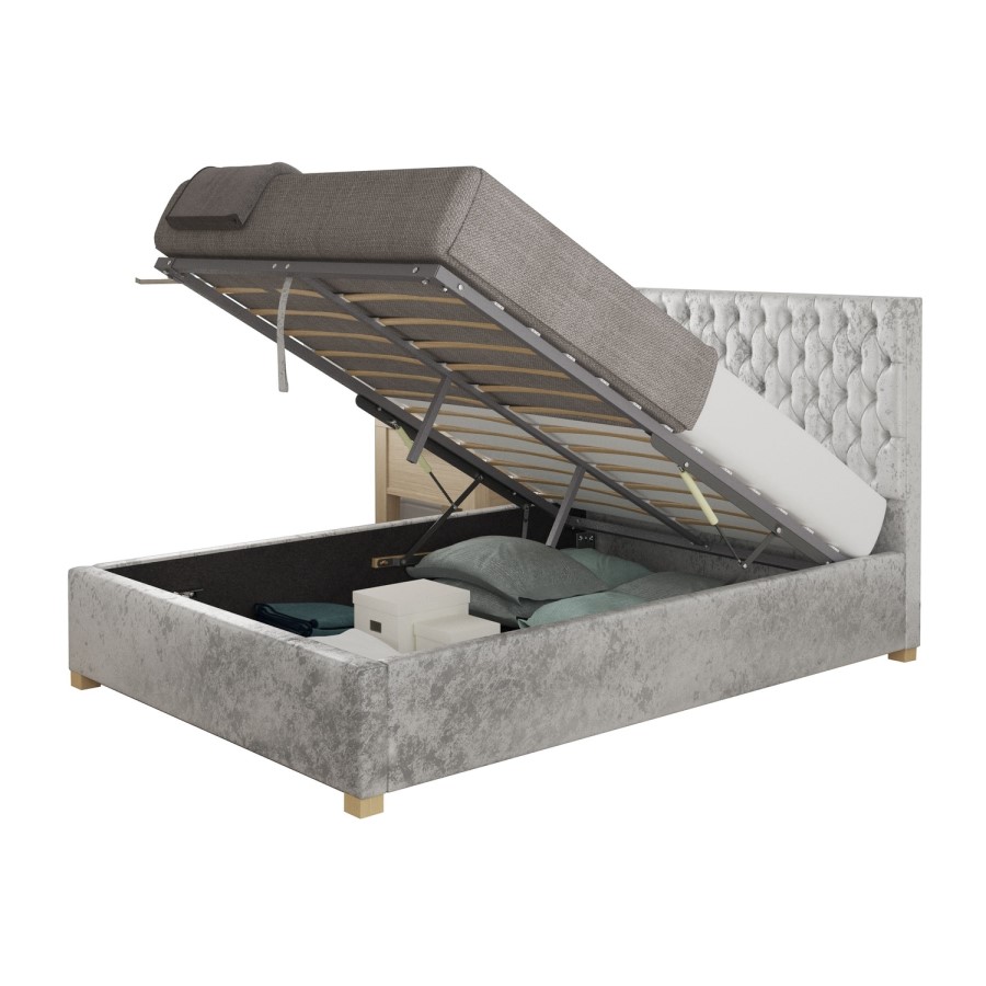 Silver Crushed Velvet Double Ottoman Bed - Angel - Aspire