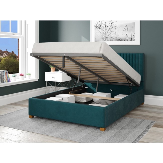 Emerald Velvet Upholstered King Size Ottoman Bed - Aspire