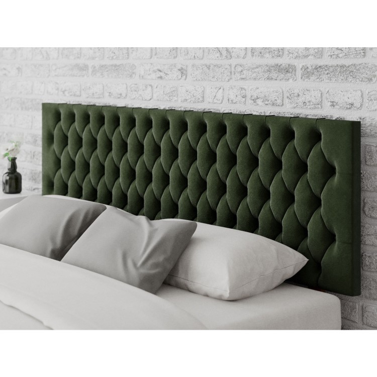 Buttoned Green Velvet Super King Size Headboard - Aspire