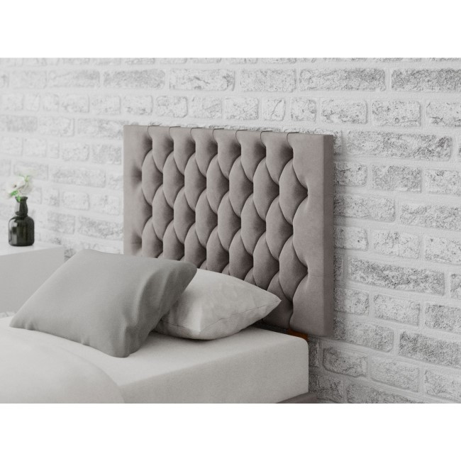 Buttoned Grey Velvet Single Headboard - Aspire