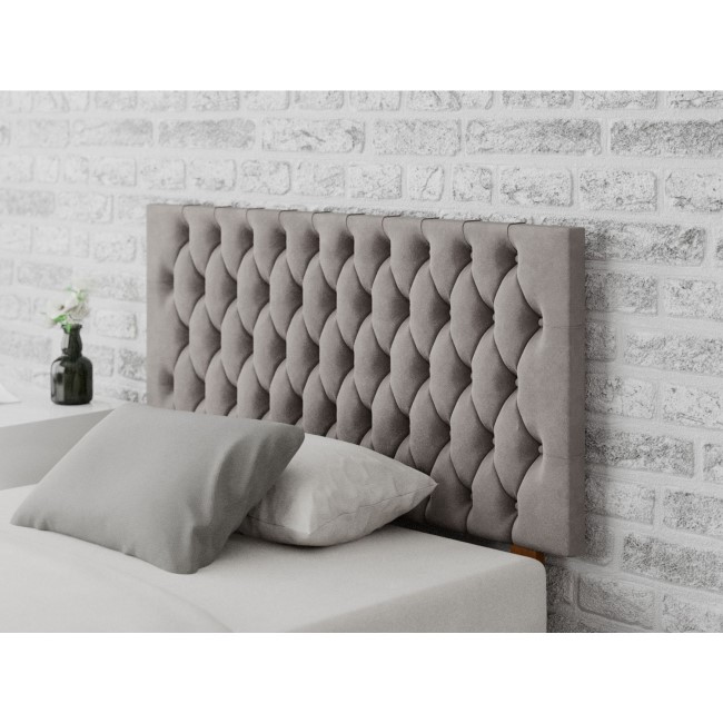 Buttoned Grey Velvet Small Double Headboard - Aspire