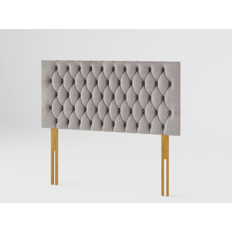 Buttoned Grey Velvet Small Double Headboard - Aspire