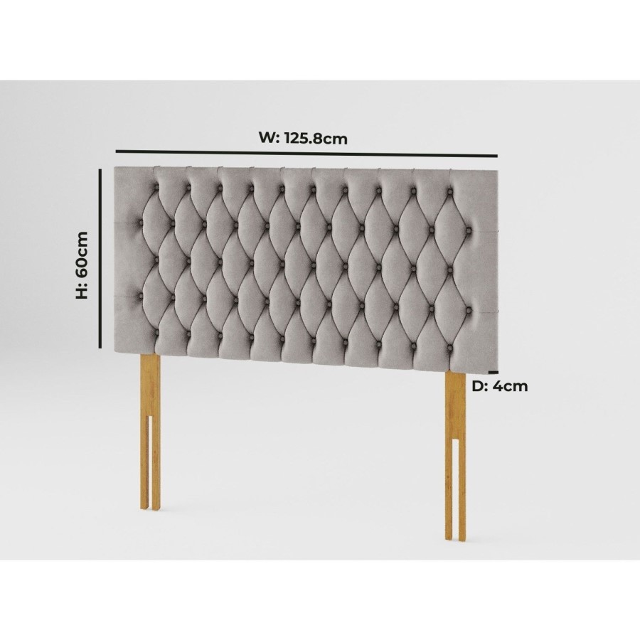 Buttoned Grey Velvet Small Double Headboard - Aspire