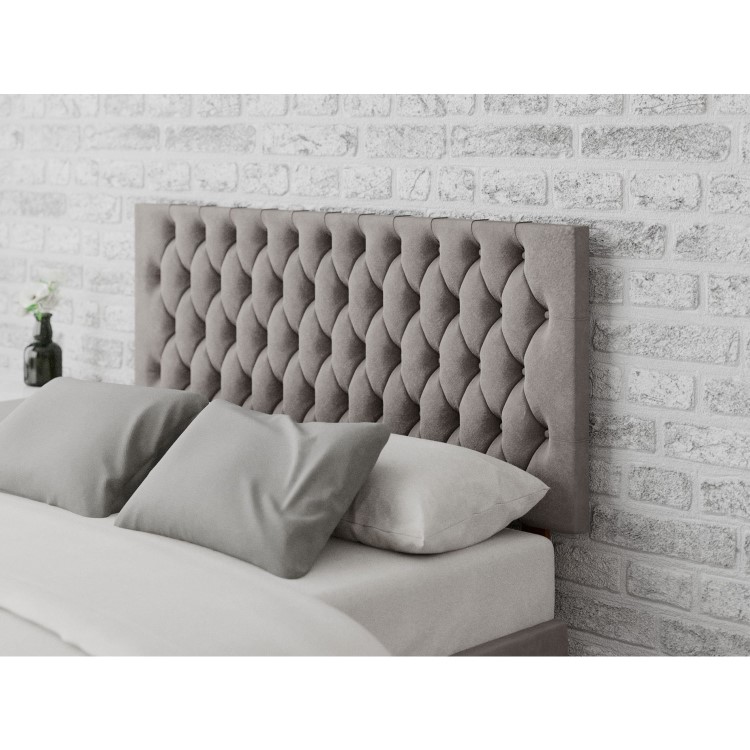 Buttoned Grey Velvet Double Headboard - Aspire