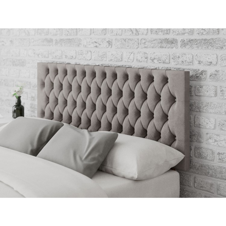 Buttoned Grey Velvet King Size Headboard - Aspire