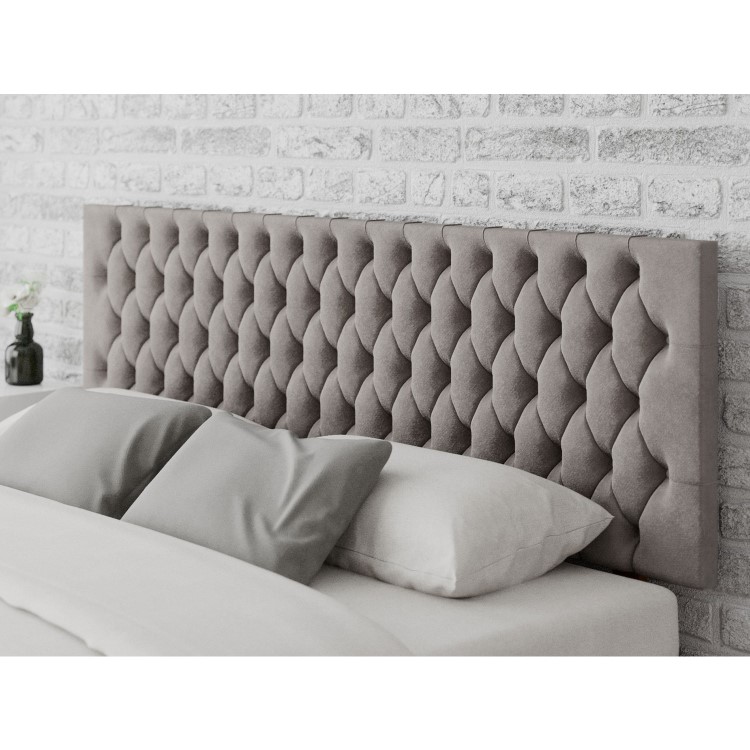 Buttoned Grey Velvet Super King Size Headboard - Aspire