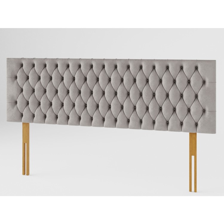 Buttoned Grey Velvet Super King Size Headboard - Aspire